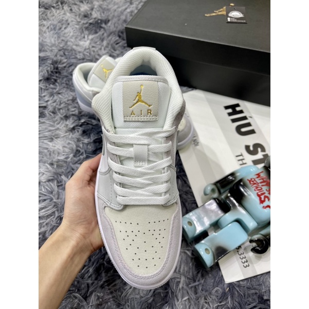 Giầy Thể Thao Air Jordan Paris Low Xám Xanh Trắng Bản BEST |Logo Mông Dập Nổi| Đế Khâu