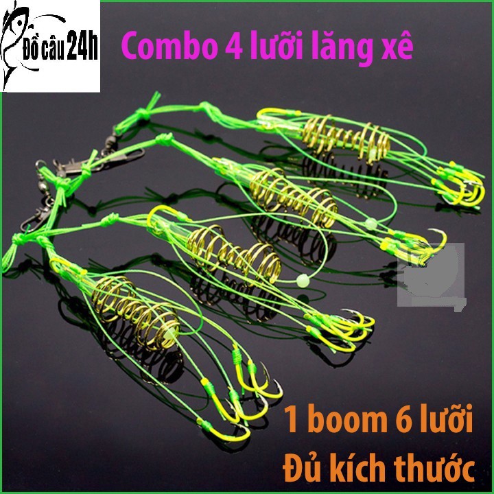 Hộp 4 lưỡi câu cá, lưỡi lăng xê (lancer) xanh chất lượng đủ kích thước