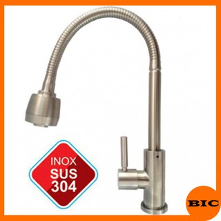 Vòi bồn rửa inox 304 lò xo xoay uống 360 độ, vòi rửa chén bát nhà bếp inox xoay 360 độ