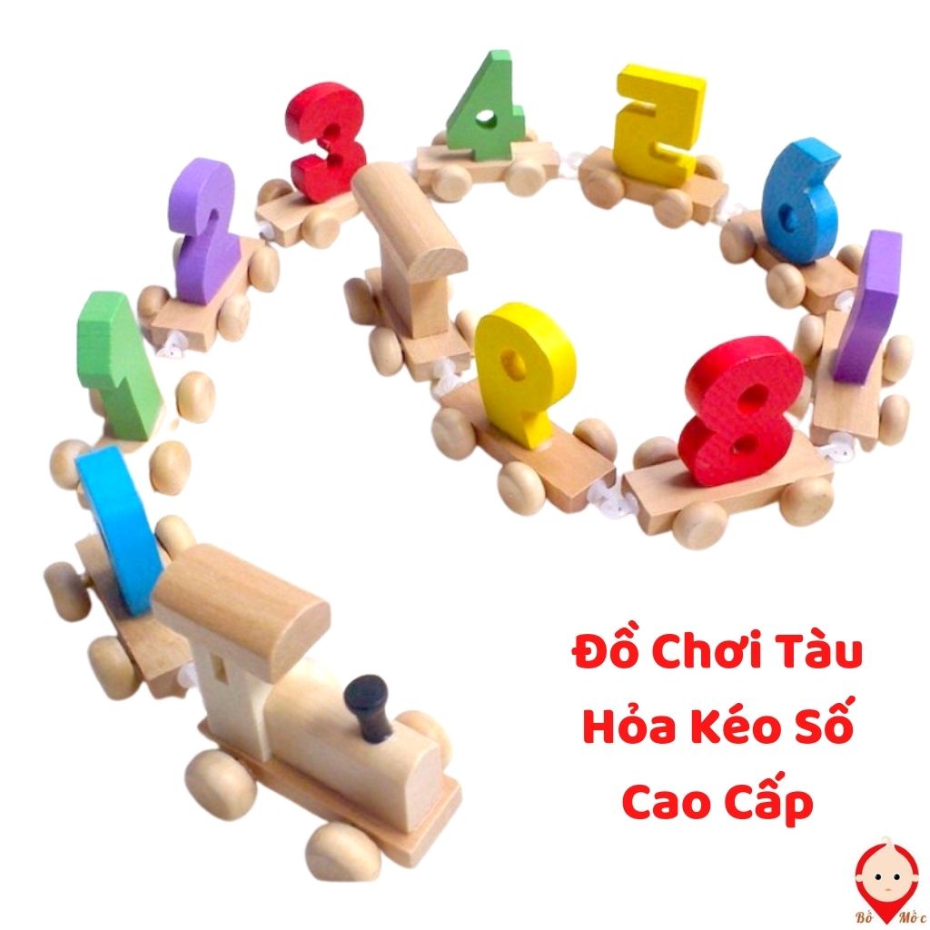 Đồ Chơi Gỗ Cao Cấp Tàu Hoả Kéo Số Giáo Dục Sớm Cho Bé Học Số Đếm, Màu Sắc, Shop Bố Mốc