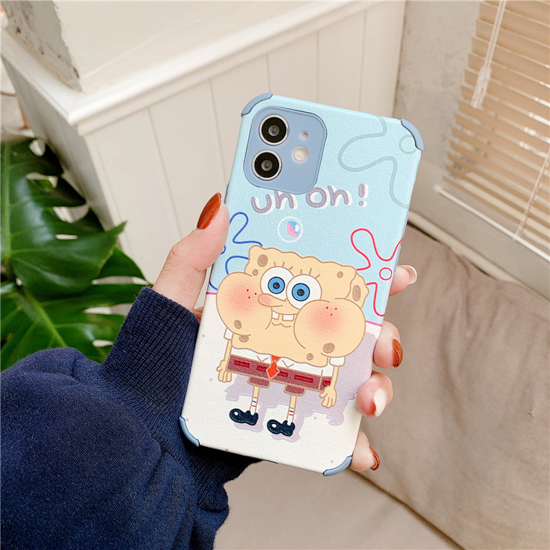 Ốp điện thoại da họa tiết hoạt hình Spongebob cho Iphone 12 11 Pro Max X Xr 7 8 6 Plus | BigBuy360 - bigbuy360.vn