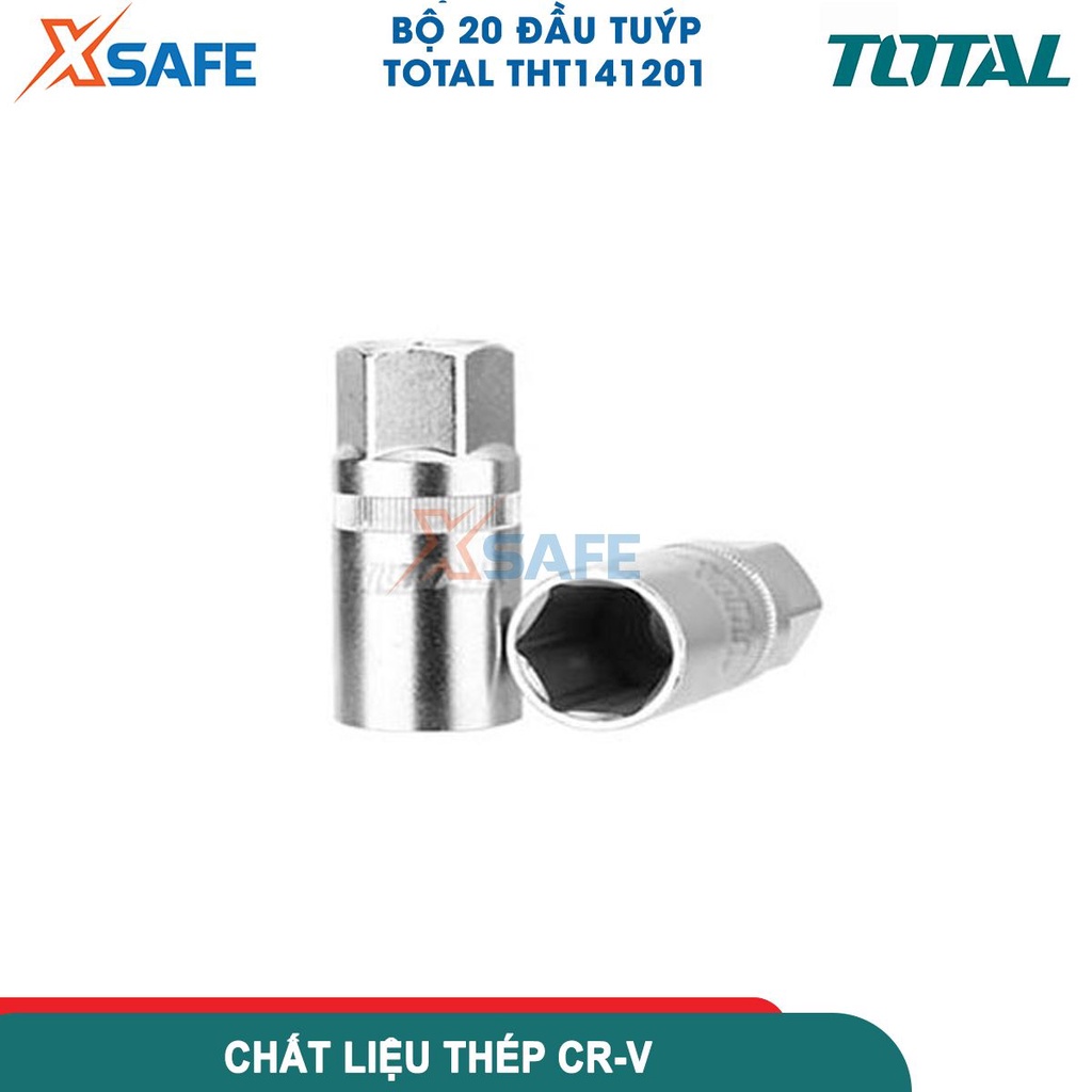 Bộ đầu tuýp 20 chi tiết TOTAL THT141201 | bộ tuýp 1/4'' dùng để mở bu long đai ốc trong việc tháo lắp, sửa chữa - XSAFE