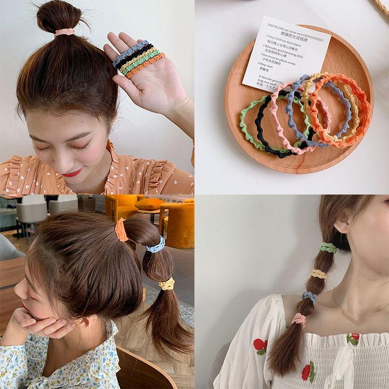 Dây Buộc Tóc Gợn Sóng Co Giãn Màu Kẹo Ngọt Phong Cách Hàn Quốc