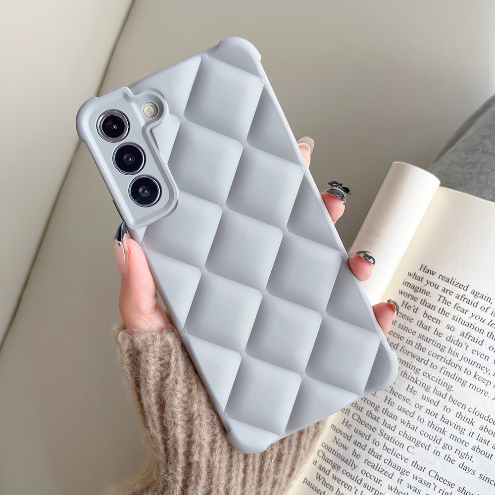 Ốp Điện Thoại Silicon Mềm Mặt Nhám Họa Tiết Kẻ Ô 3D Cho Samsung Galaxy S22 Ultra S21 Plus