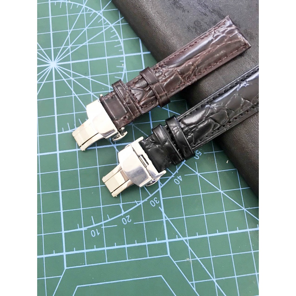 Dây đồng hồ da cá sấu cao cấp 2 mặt vân cá sấu kèm khóa bướm thép không gỉ 316L (Chọn màu)