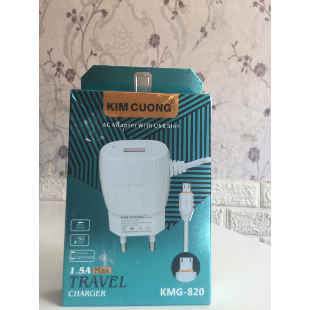 BỘ SẠC KIM CƯƠNG KMG-820 liền dây,dành cho các dòng máy Android,có thêm cổng sạc USB.