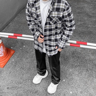 Áo Sơ Mi Flannel Màu Đen Sọc Trắng