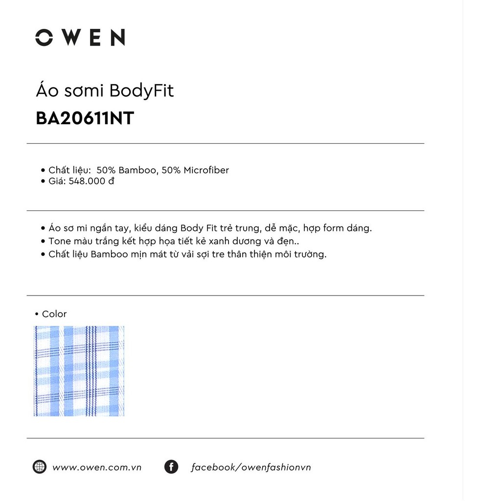 [SIZE 38] OWEN - Áo sơ mi ngắn tay Owen vải sợi tre 20611 - Áo sơ mi nam | BigBuy360 - bigbuy360.vn