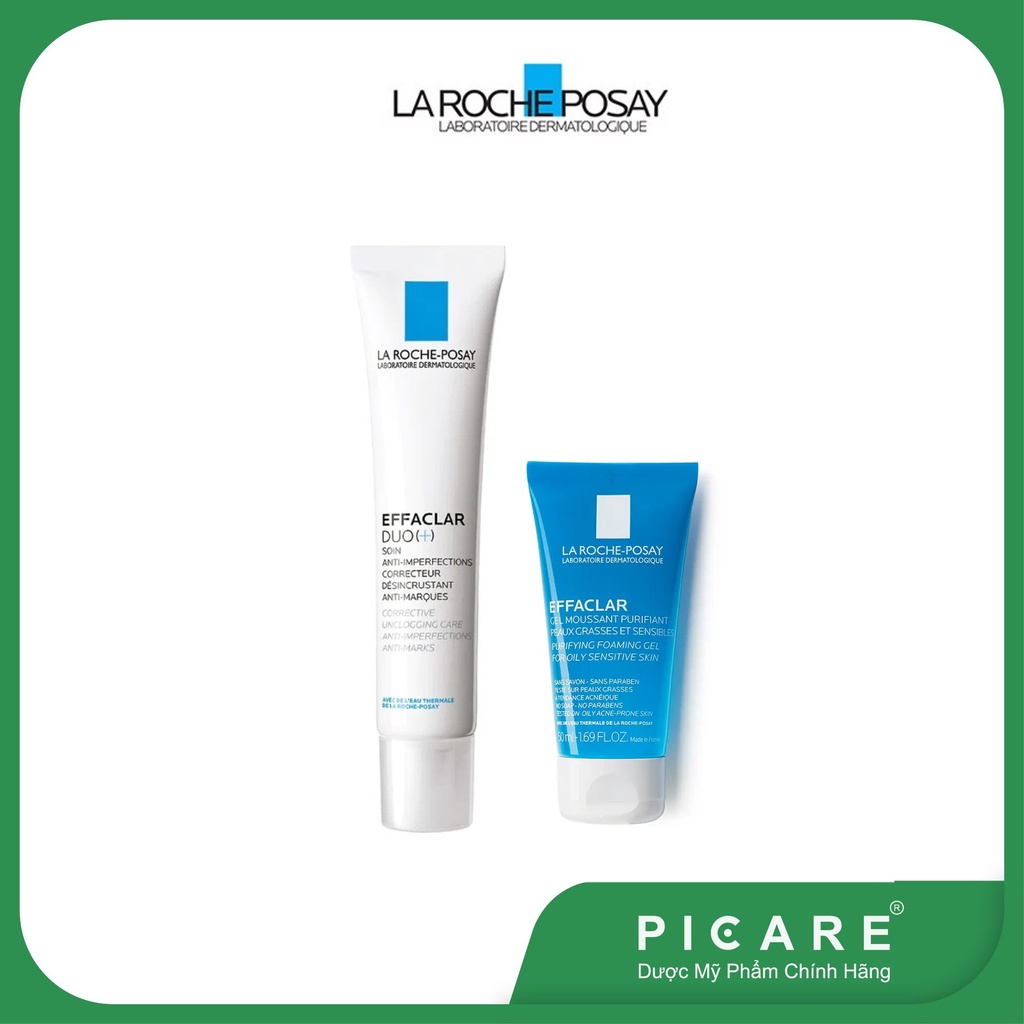 Kem dưỡng giảm mụn viêm La Roche Posay Effaclar Duo+ 40ml &amp; Gel rửa mặt dành cho da mụn Effaclar Purifying 50ml