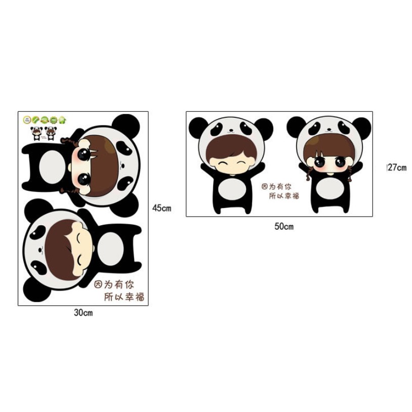 Decal trang trí tường - Cô Cậu Gấu Trúc Đen đáng yêu