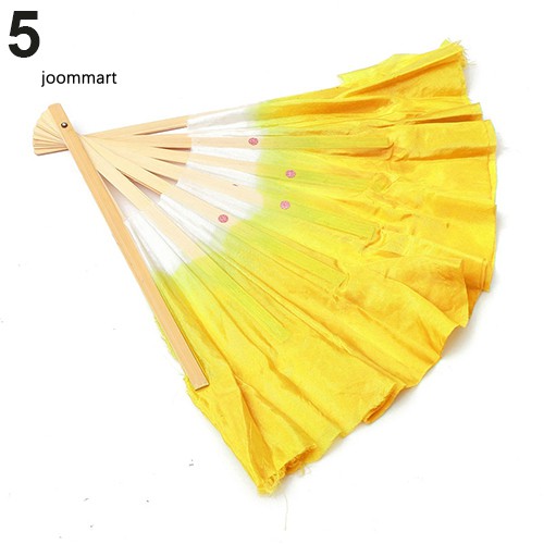 【JM】Chinese Style Handmade Bamboo Handle Artificial Silk Folk Art Belly Dancing Fan