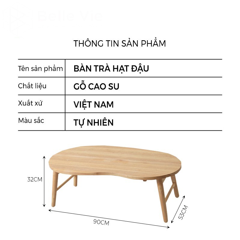 Bàn Làm Việc FREESHIP Bàn Gỗ Gấp Gọn Hình Hạt Đậu Gỗ Cao Su Tự Nhiên Decor Hàn Quốc