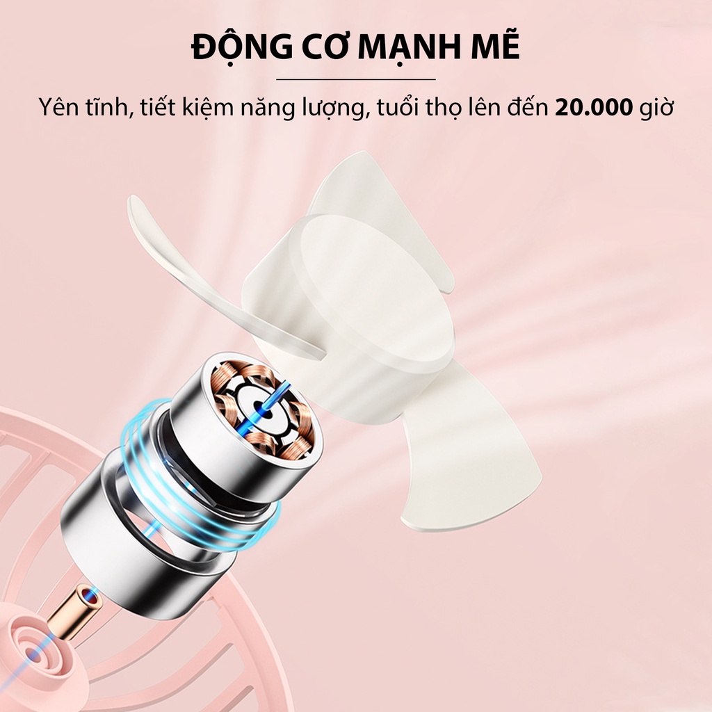 Quạt phun sương tạo ẩm xông tinh dầu tích hợp 3 trong 1 đèn ngủ nhiều màu sạc nhanh USB 2000mAh - QMN03