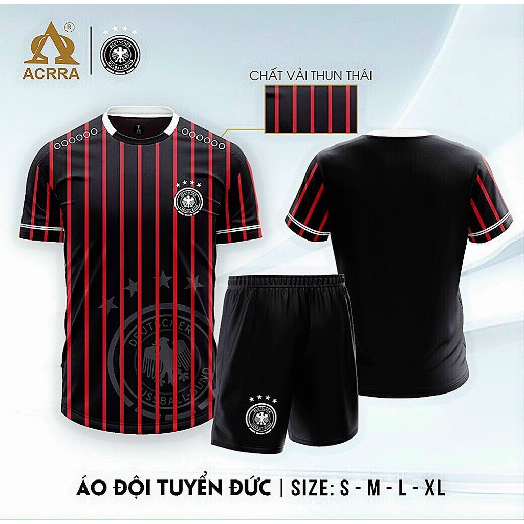 Bộ quần áo đá banh Tuyển Đức Đen đỏ Thun Thái cao cấp