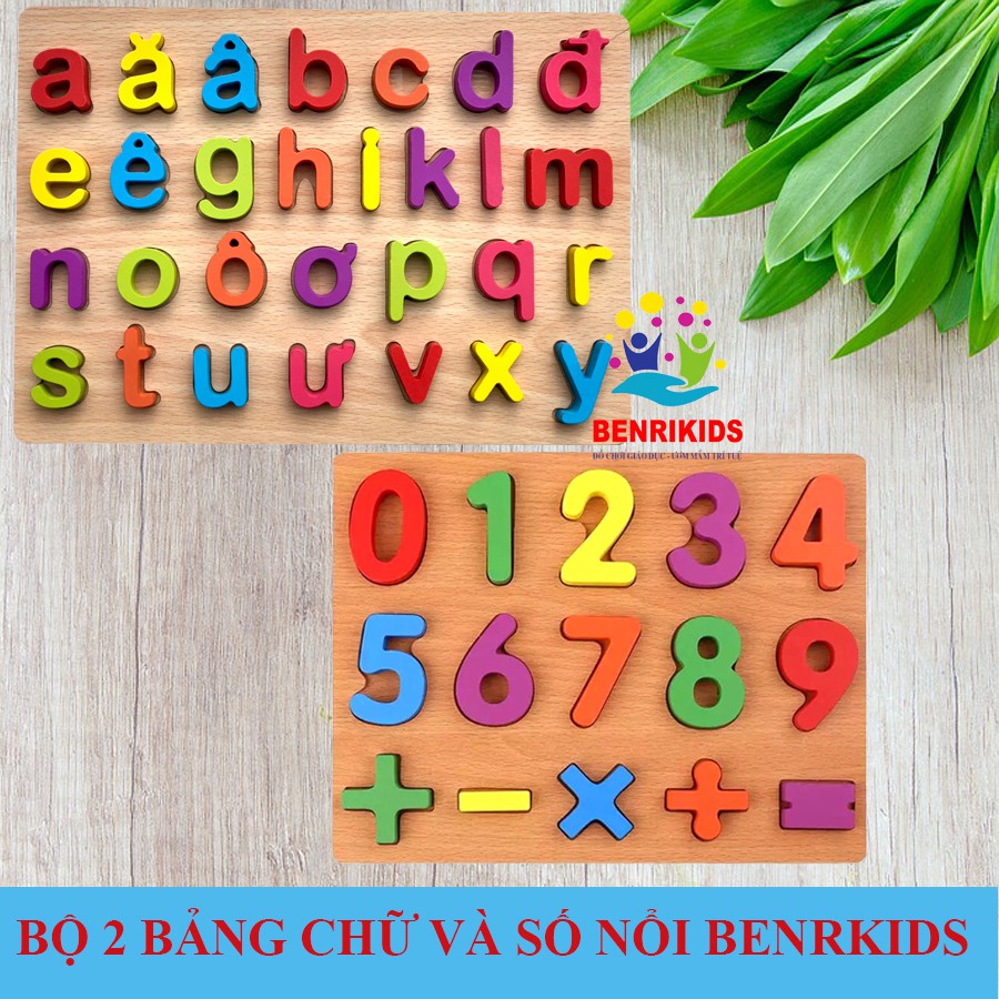 (Hàng VN) Combo 2 Bảng Ghép Chữ Cái In Tiếng Việt In Thường Và Số Đếm Benrikids-001 Cho Bé