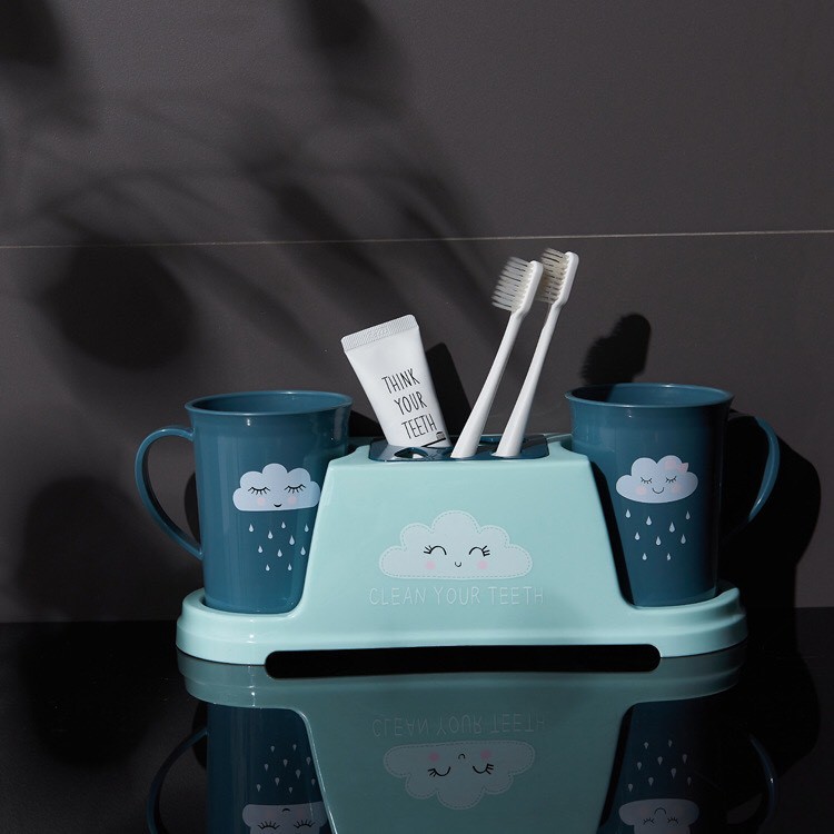 Kệ để bàn chải kem đánh răng kèm 2 cốc để đồ nhà tắm