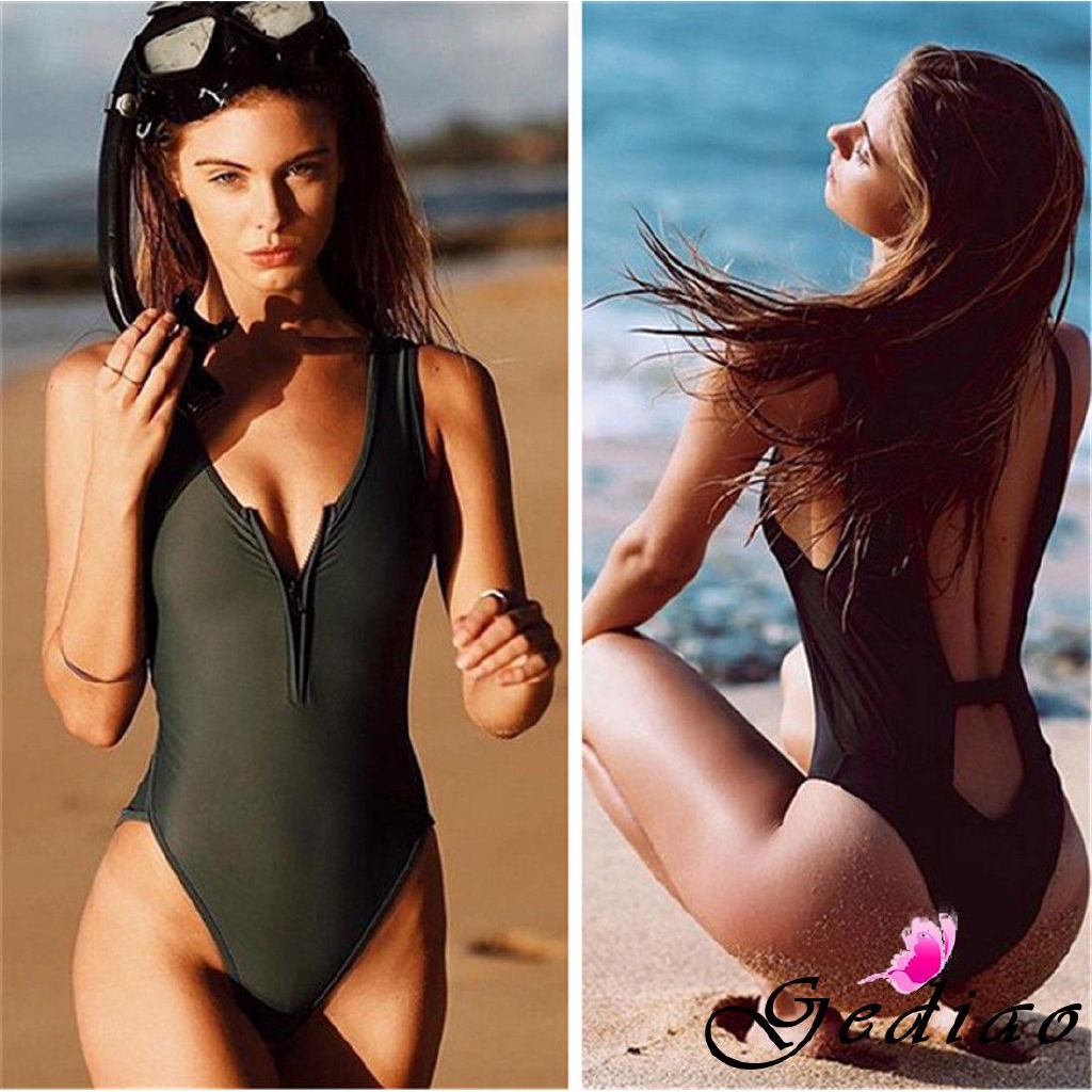 Bộ bikini liền thân có mút nâng phối dây kéo quyến rũ cho nữ