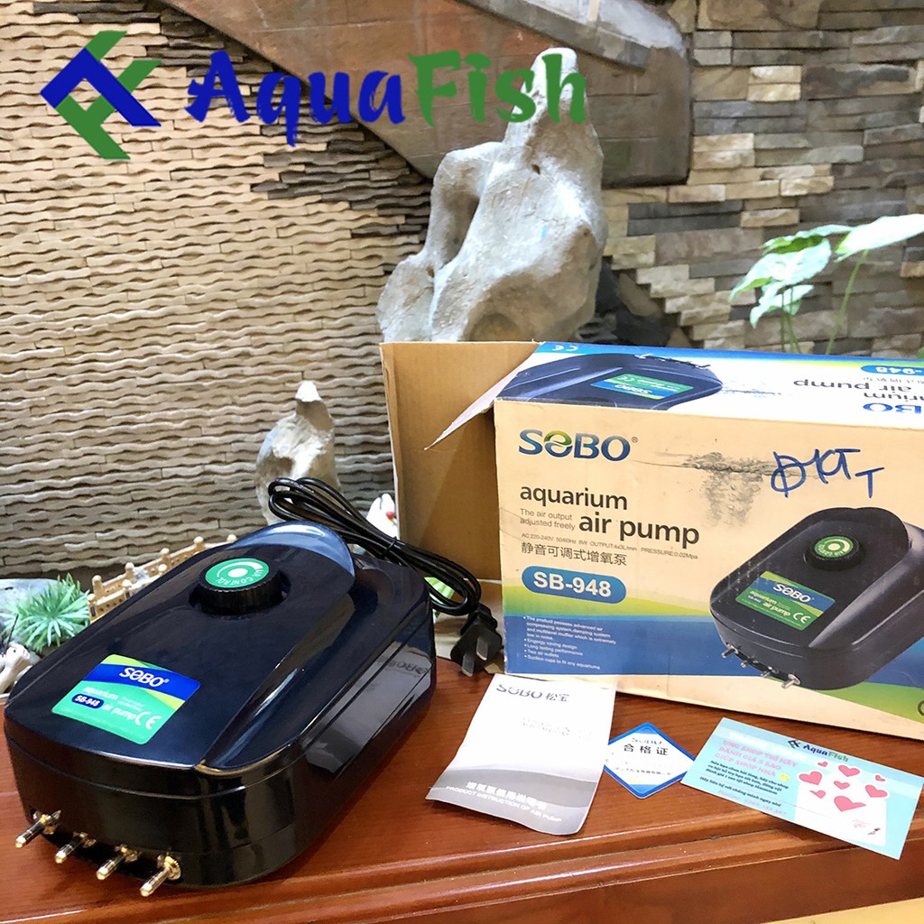Máy Sục Khí Oxy Sobo SB-948 Dành Cho Bể Cá Cảnh (máy sục khí 4 vòi tặng kèm 4 bộ dây và quả sủi)