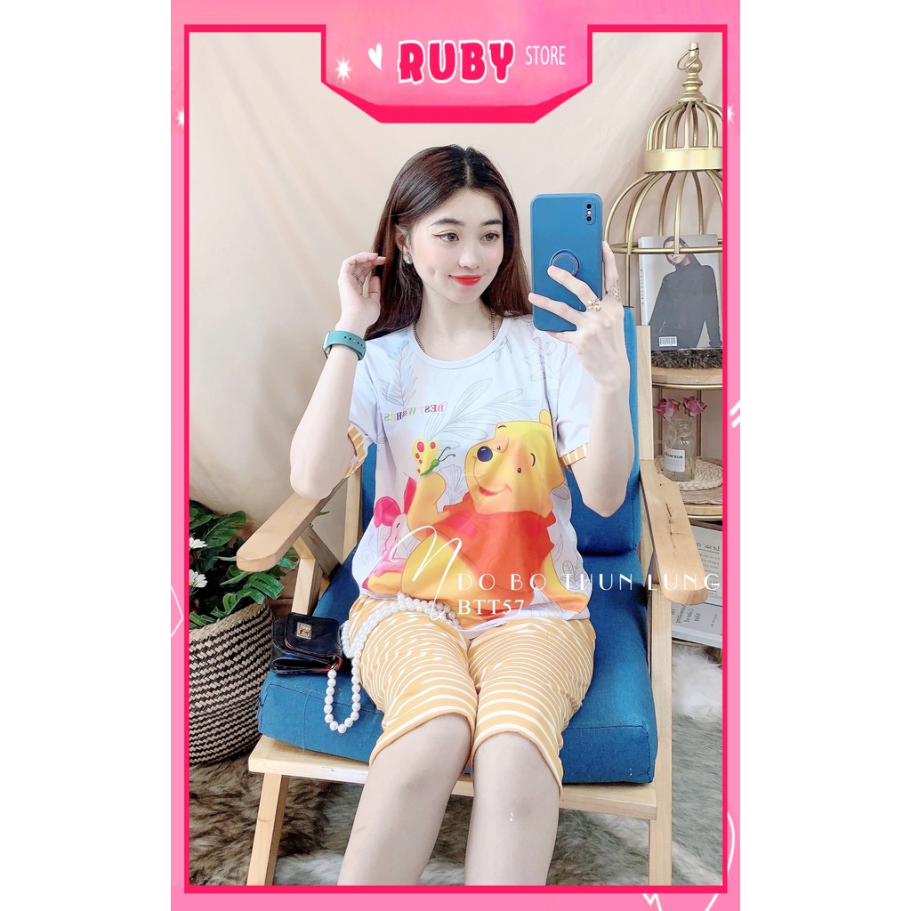 Đồ bộ nữ mặc nhà chất thun mềm mịn mát in gấu in hoạt hình dễ thương Bộ thun lửng BTT57