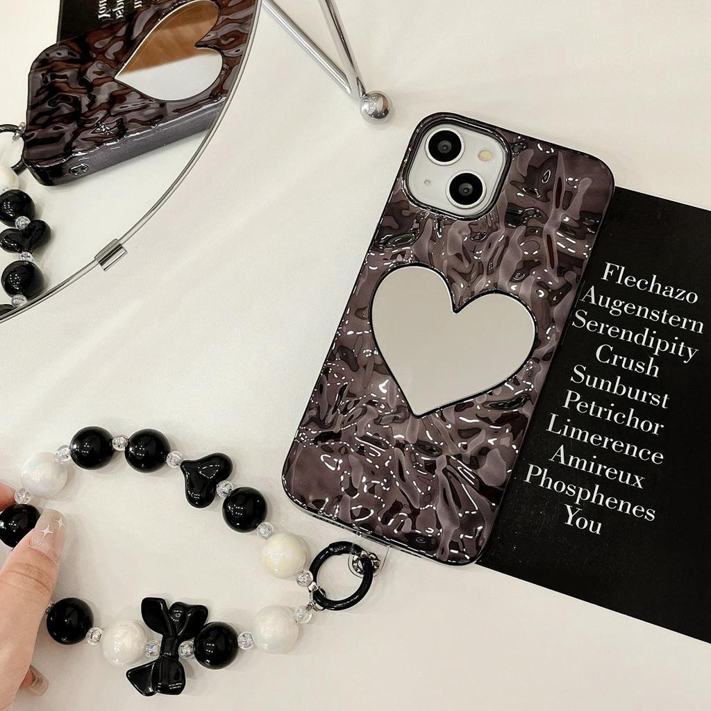Ốp Điện Thoại Họa Tiết Trái Tim Gắn Gương Và Dây Đeo Cho iphone 14 pro max 13 proamx 12 pro max 11 pro max xs max 13 romax