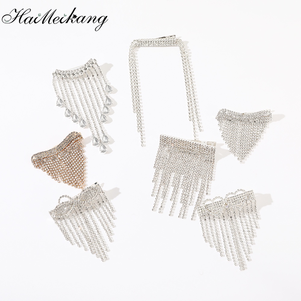 Haimeikang Kẹp tóc đính đá lấp lánh kiểu tua rua thời trang Hàn Quốc sang trọng