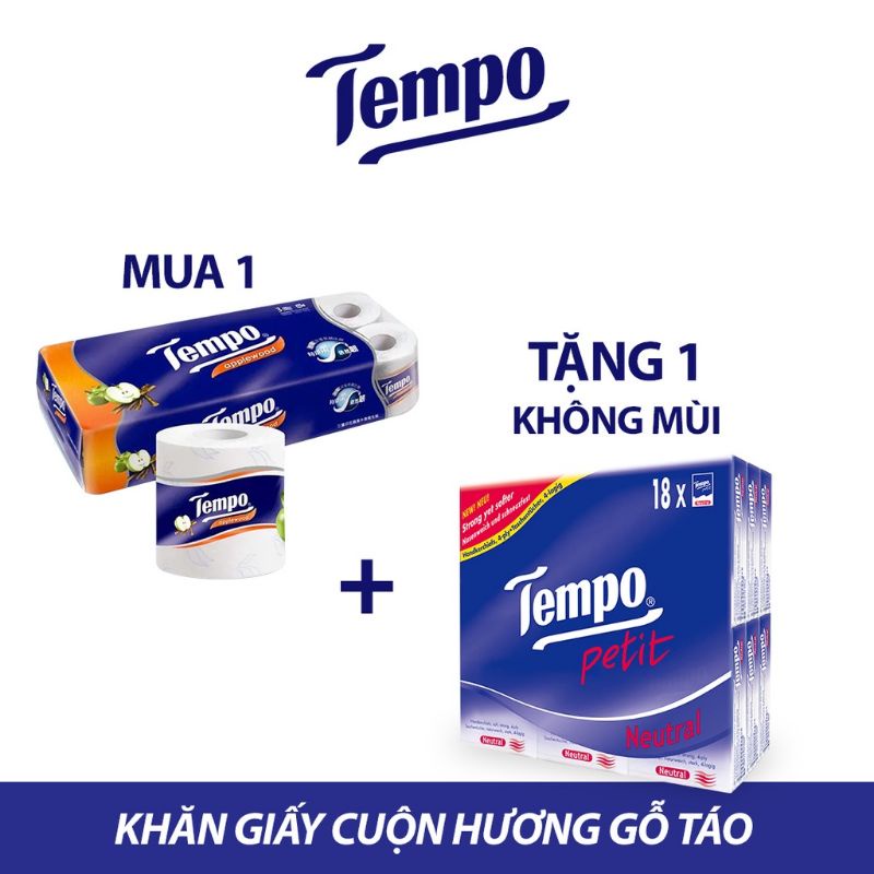 [MUA  TẶNG 1] Giấy Vệ Sinh Tempo Cao Cấp (10 Cuộn) Tặng 1 lốc Petit (18 gói) Không Mùi