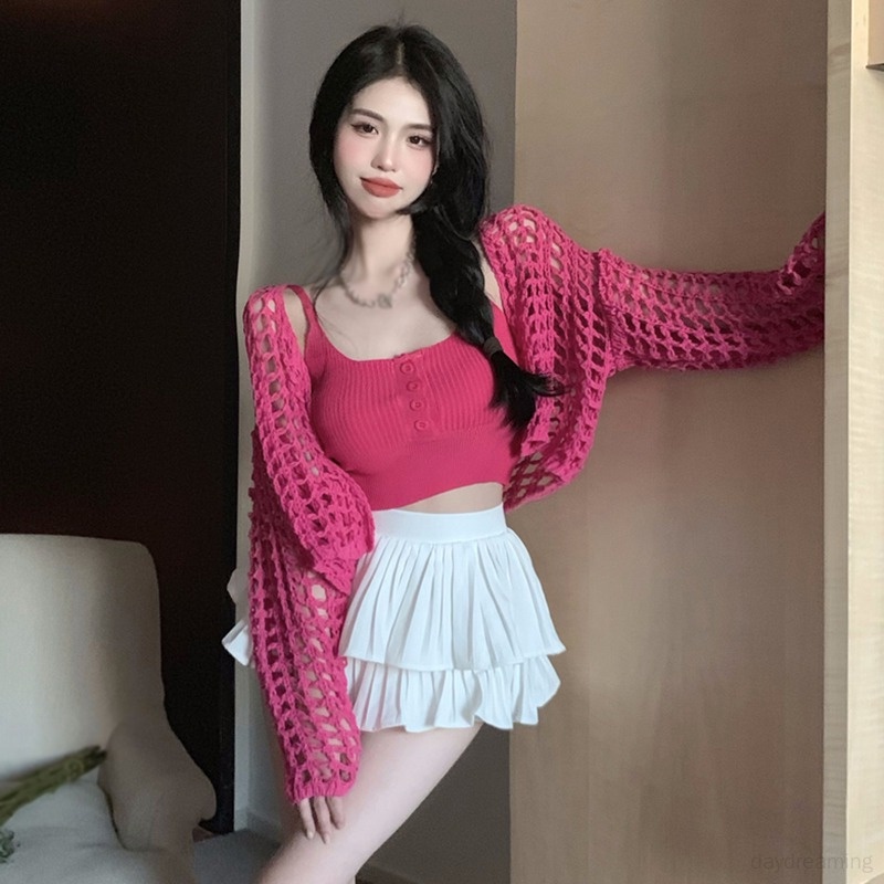 Bộ Áo Khoác Cardigan Dài Tay + Áo Lưới Mỏng Nhẹ Chống Nắng Thời Trang Cho Nữ