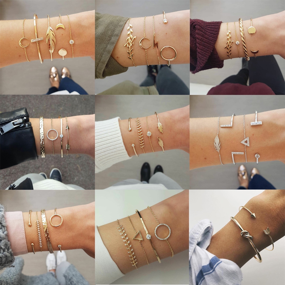 Set 4 vòng đeo tay hợp kim nhiều kiểu dáng thời trang và thanh lịch cho nữ | BigBuy360 - bigbuy360.vn