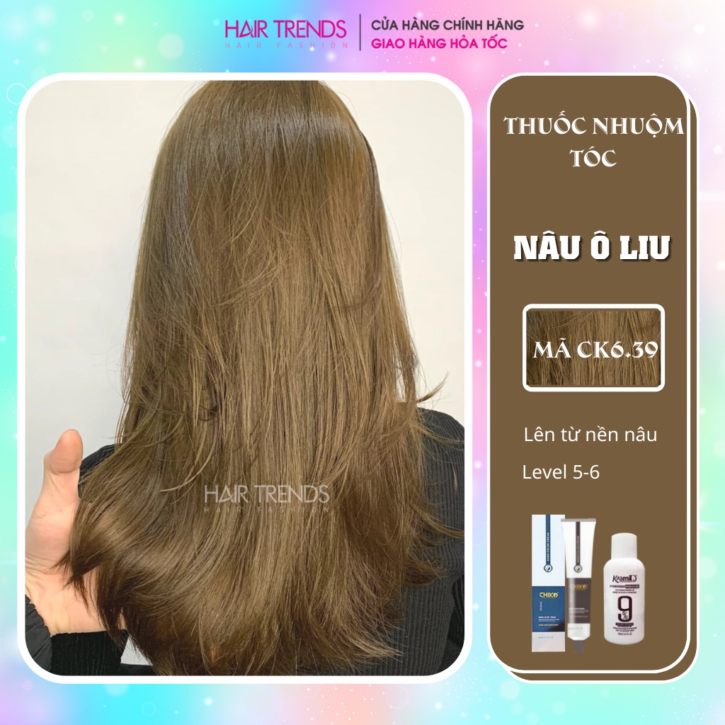 (KHÔNG TẨY) Thuốc nhuộm tóc màu NÂU Ô LIU  tặng kèm trợ dưỡng 100ml màu nhuộm Chiko-Hairtrends shop (CCK6.39)