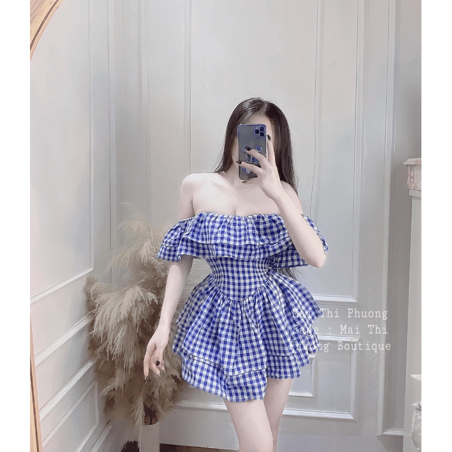 SÉT ĐẦM CARO TRỄ VAI PHỐI QUẦN LÓT TRONG KHÔNG SỢ LỘ TÔN DÁNG SÁNG DA (HÀNG QUẢNG CHÂU)