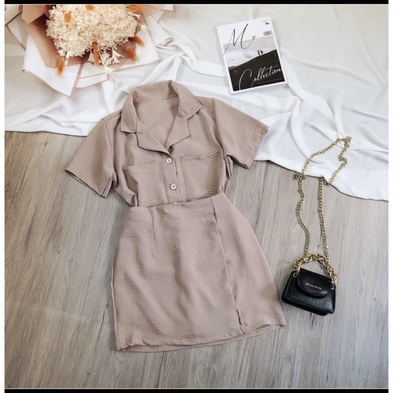 Set vest tay ngắn croptop chân váy