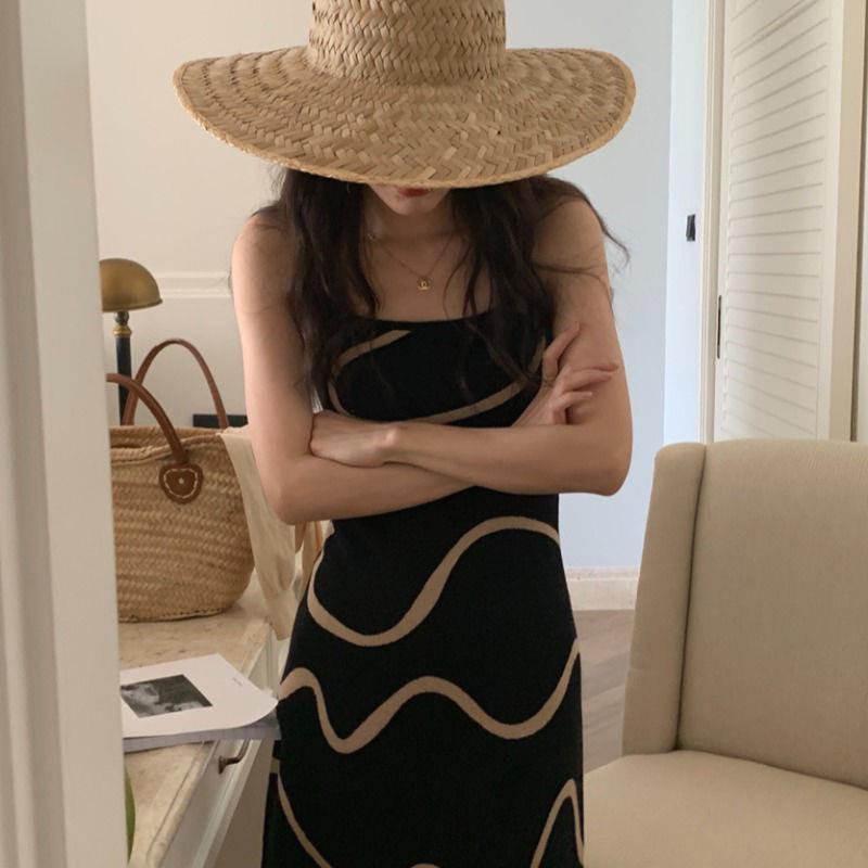 Đầm Dài Hai Dây Dáng Ôm In Họa Tiết Phong Cách Pháp Hàng Mới Dành Cho Nữ