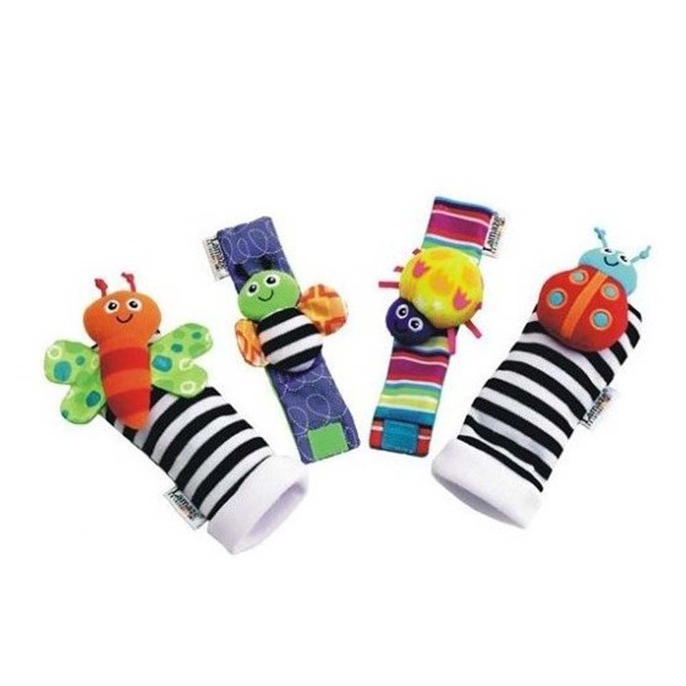 4pcs set Baby Rattle Set Sensory Toys Foot-finder Socks Wrist Rattles Bracelet Soft Toys