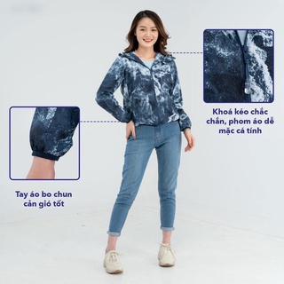Áo khoác gió nữ YODY, áo gió nữ hai lớp in loang trượt nước hiệu ứng loang màu chống gió, chống nước, cản bụi - AKN4686