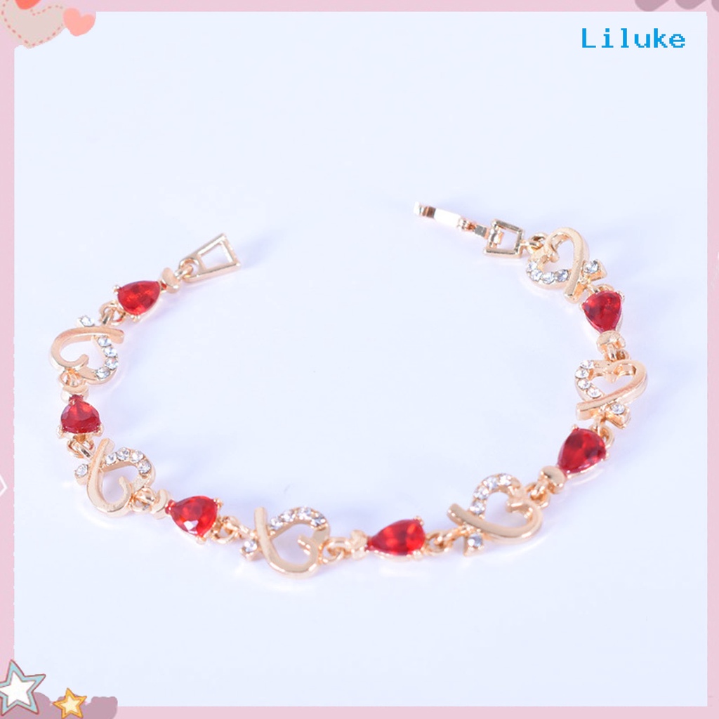 Vòng Tay Hợp Kim Mạ Bạc Trang Trí Hình Trái Tim Đính Đá Xinh Xắn Cho Nữ