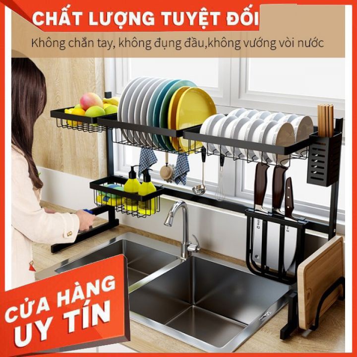 Kệ Đựng Bát Đĩa❤️FREESHIP❤️ Kệ Để Chén Đĩa Thông Minh Trên Bồn Rửa Bát Sơn Đen Cao Cấp