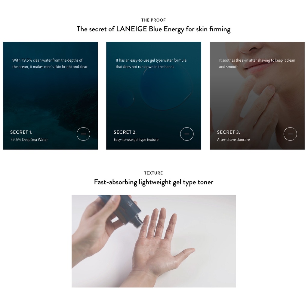 Toner và sữa dưỡng da Laneige Homme Blue Energy EX chăm sóc da đàn hồi hiệu quả