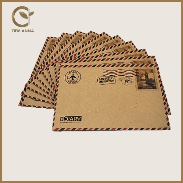 Set 10 Phong bì thư giấy Kraft phong cách cổ điển, Phong Cách Vintage
