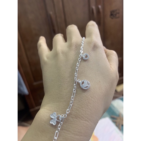 Lắc tay hình tim đặc bạc chuẩn 3 lá may mắn