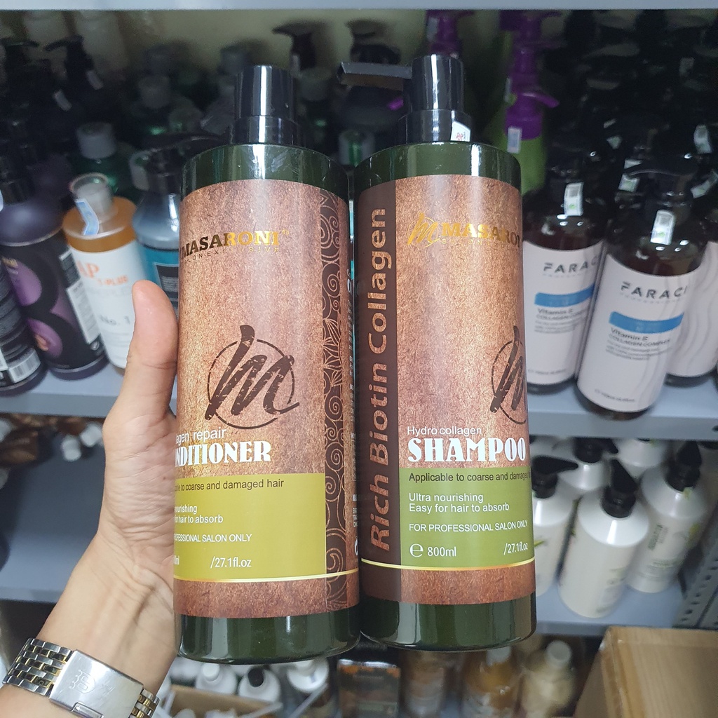 DÂÙ GỘI VÀ XẢ MASARONI RICH BIOTIN COLLAGEN SIÊU MỀM MƯỢT TÓC HƯƠNG THƠM QUÝ PHÁI CẶP 500ml - 800ML HÀNG HIỆU CHÍNH HÃNG