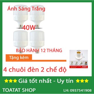Bộ 4 bóng đèn Led trụ 40W Siêu sáng - tiết kiệm điện (Trắng) - Tặng chuôi đèn 2 chế độ