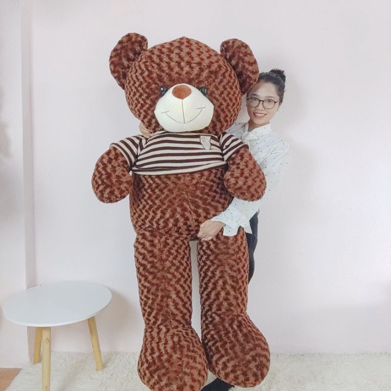 Gấu bông teddy khổ 1m8 lông xoắn,áo len, nhồi bông gòn trắng