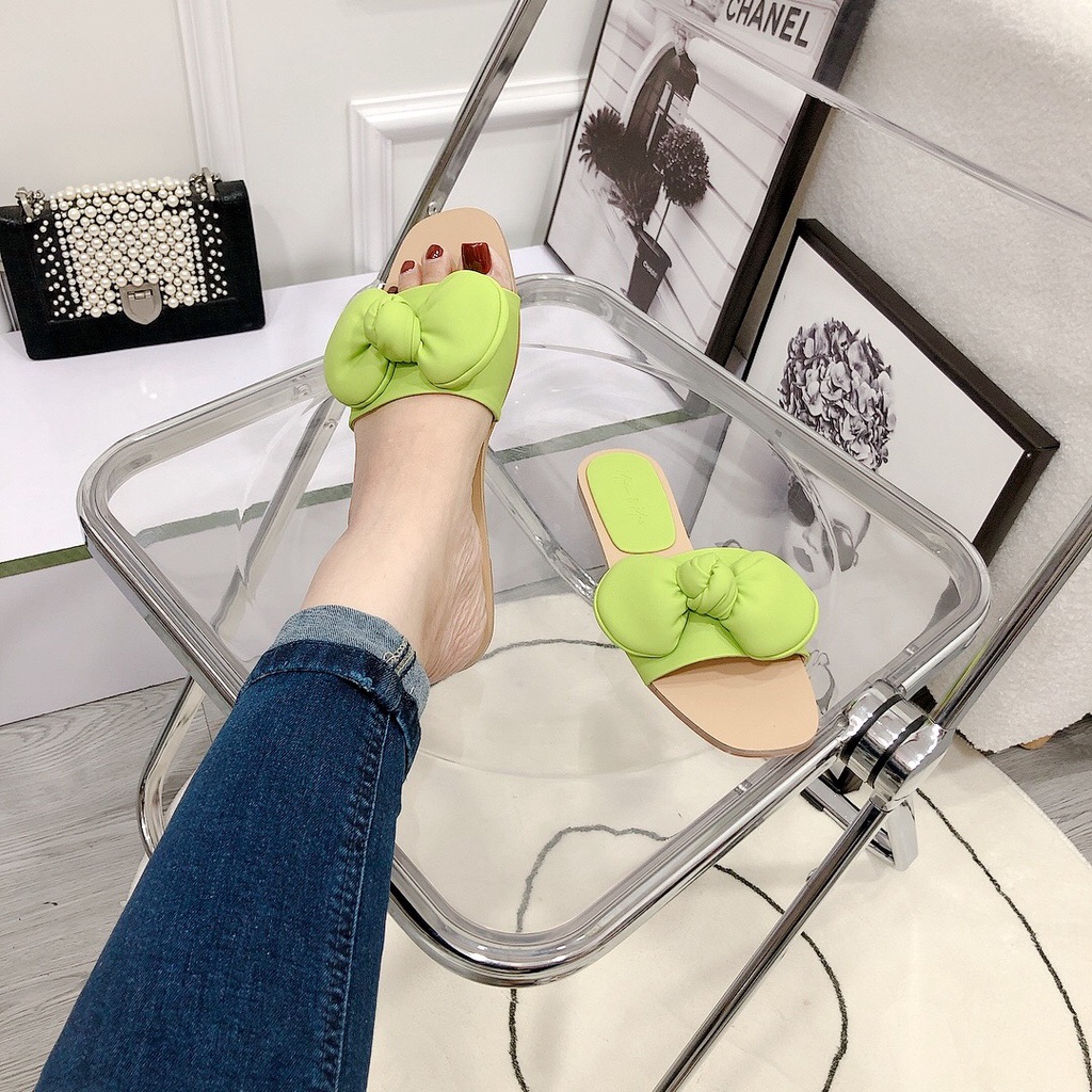 Dép Đế Bệt Liền Đế Quai Nơ Thắt Mềm Chất Da Mịn Đi Êm Lên Chân Cực Xinh - Chi Chanh Store