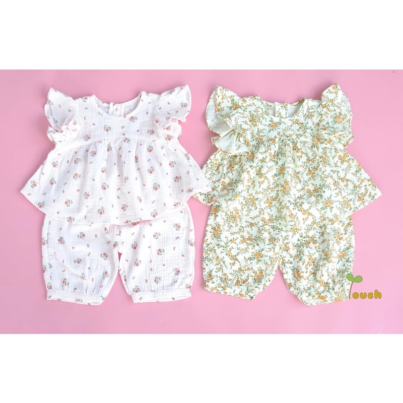 Bộ cánh tiên xô muslin hoa hai màu Touch