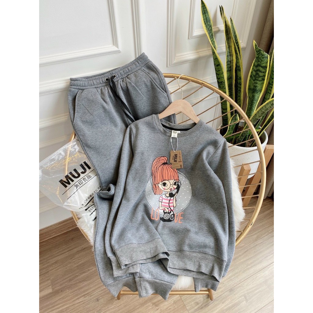 BỘ NỈ BÔNG HÌNH CÔ GÁI , BỘ NỈ NỮ THỂ THAO CỔ CHUI CAO CẤP,