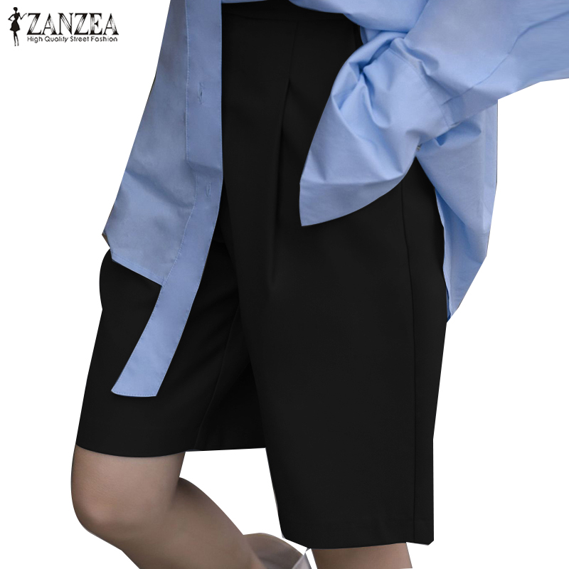 Quần Ngắn ZANZEA Ống Rộng Lưng Co Giãn Thời Trang Dành Cho Nữ