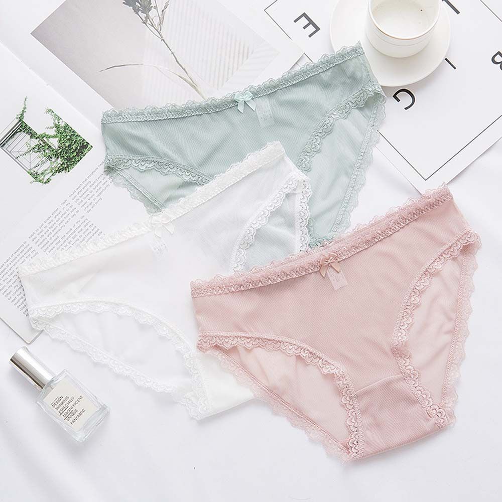 Quần lót cotton phối ren lưới xuyên thấu thoáng khí thời trang quyến rũ cho nữ