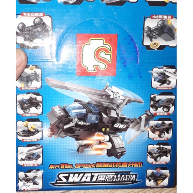 Sét 10 hộp LegoSWAT 10200 xe tàu lắp ráp kết hợp thành trực thăng Swat