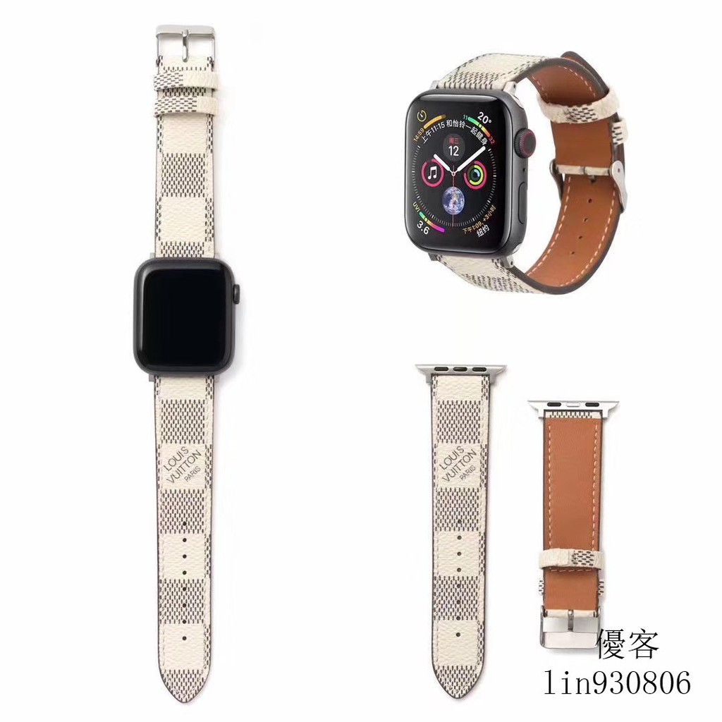 Lv Dây Đeo Đồng Hồ Bằng Da Hoa Văn Kẻ Ô Dành Cho Apple Watch 1