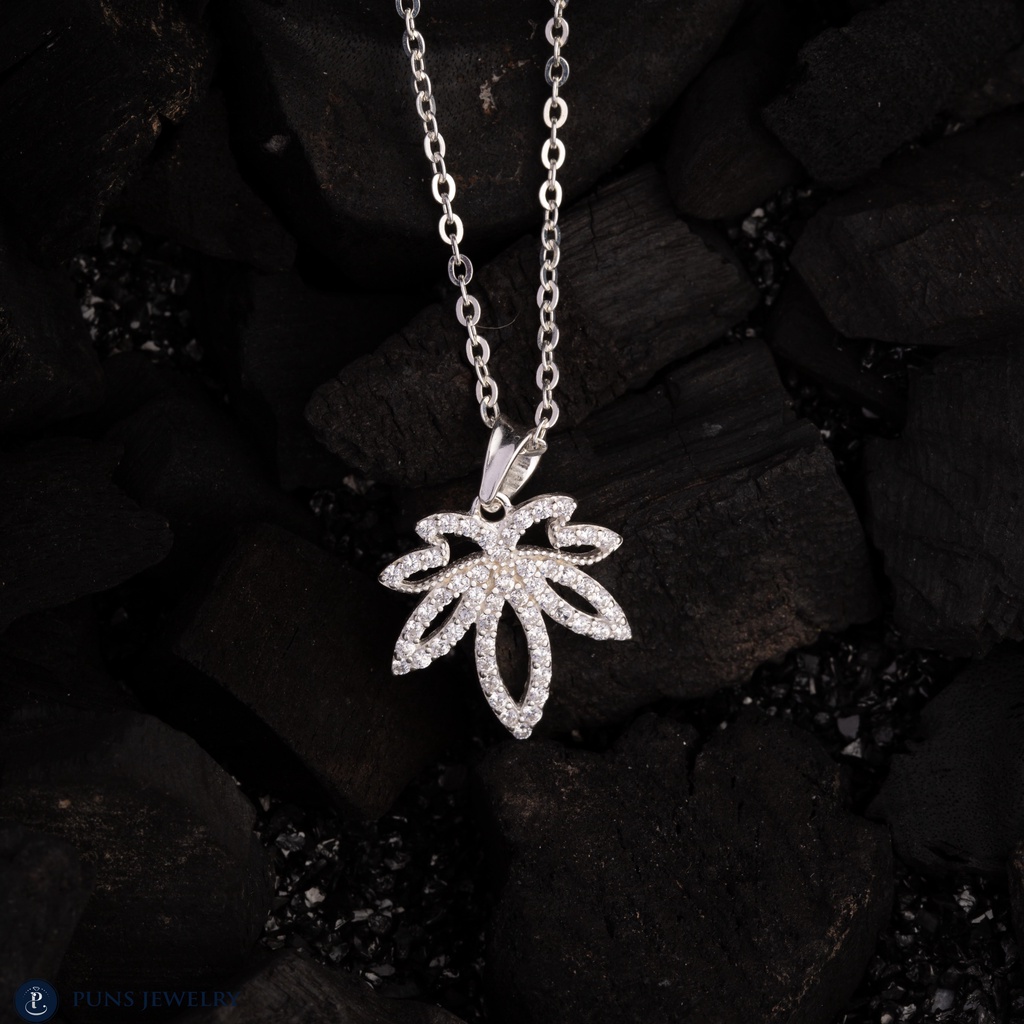 Dây chuyền / vòng cổ nữ Puns Jewelry bạc ta hình lá phong đính đá
